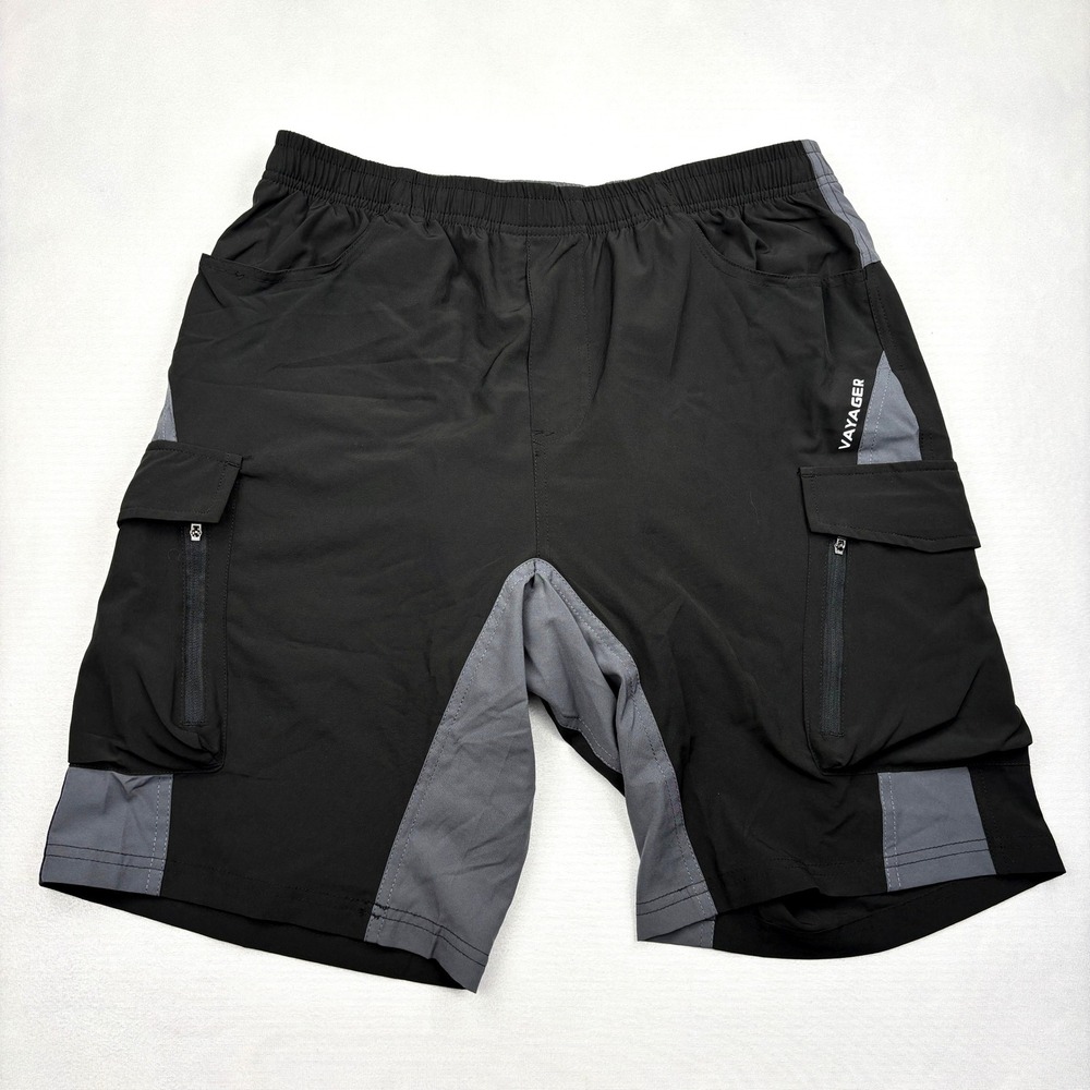 Vayager Mens Padded Mountain Bike Shorts Large Black Grey MTB Cycling Cargo NWT